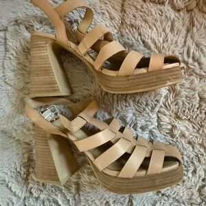 Tan Strappy Platform Heels